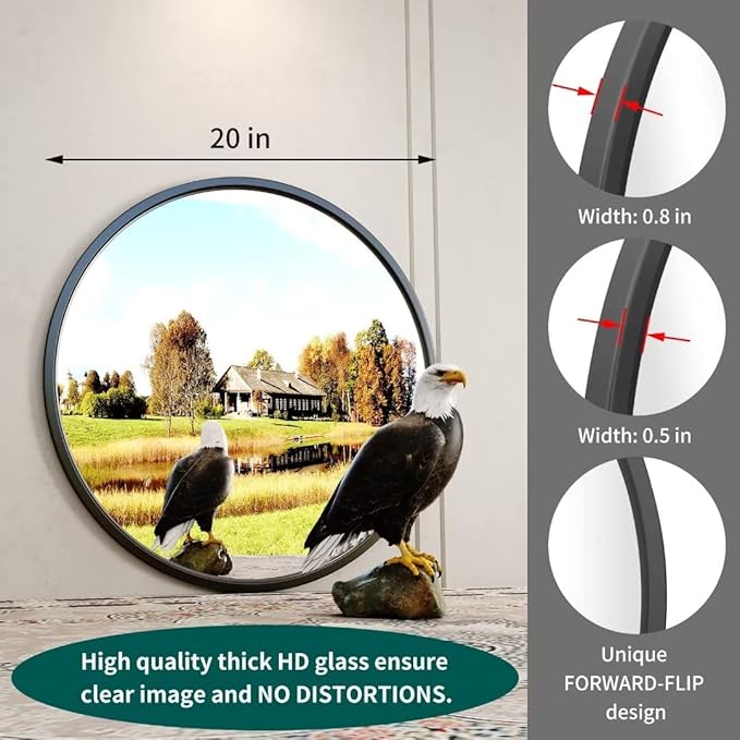 Growsun 20'' Black Round Mirror, Circle Wall Mirror for Bathroom Vanity, Entryway Living Room with Metal Frame for Home Decor