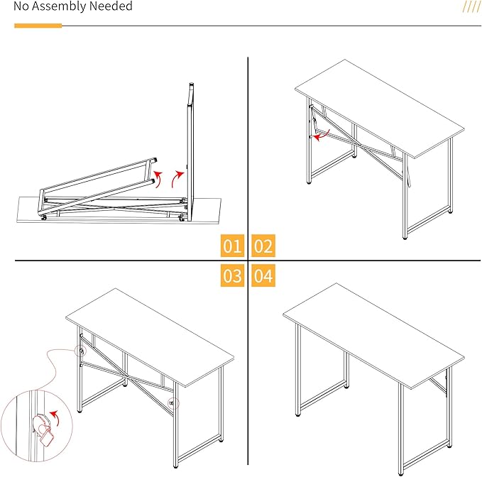 Folding Desk 47 inch No Assembly Required Home Office Table, Writing Gaming Computer Camping Desk, White
