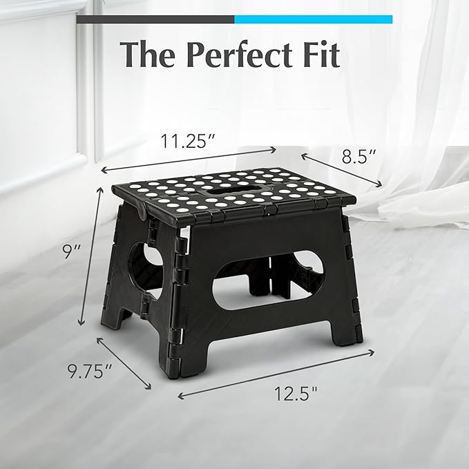 Handy Laundry Folding Lightweight Step Stool - Sturdy Enough to Support Adults and Safe Enough for Kids - Opens Easy with One Flip - Great for Kitchen, Bathroom or Bedroom (Black | 2-Pack)