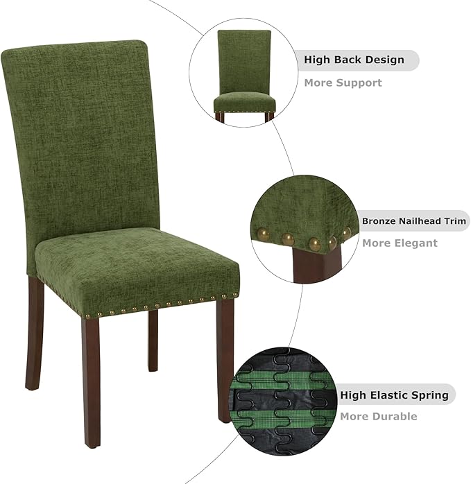 COLAMY 5-Piece Extendable Dining Table Set for 4, 36" Kitchen Round Wood Table with 4 Nailhead Dining Room Chairs,Light Brown/Green