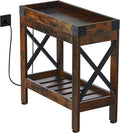 Narrow Side Table, Slim End Table with Charging Station for Small Spaces, with 2 USB and 2 Power Outlets, 21.7" L x 10" W x 21.7" H