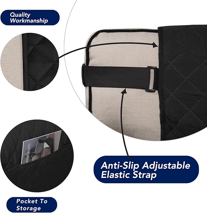 PureFit Reversible Sofa Couch Cover Water Resistant Couch Covers for 3 Cushion, Washable Furniture Cover with Non-Slip Foam and Adjustable Strap for Dogs, Pets (Oversized Sofa, Black/Beige)