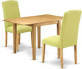 East West Furniture NDEN3-OAK-07 3 Piece Dinette Set for Small Spaces Contains a Rectangle Dining Table with Dropleaf and 2 Limelight Linen Fabric Parson Chairs, 30x48 Inch, Oak