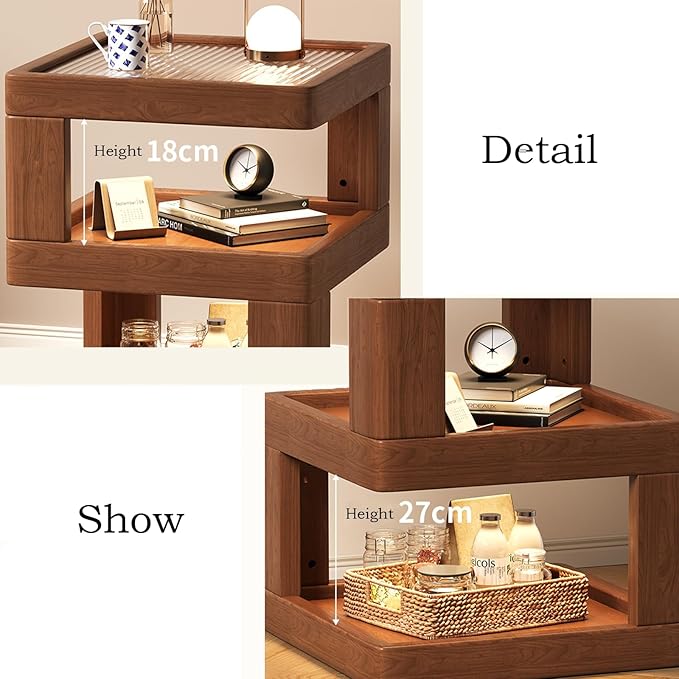 Solid Wood Nightstand,End Tables Bedroom Small Shelf Modern Nightstand Wood Side Table (GLASS-21.3 * 15.8 * 15.8)
