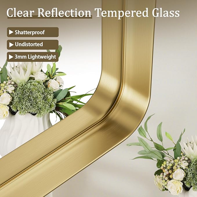 Bathroom Mirror 20x30 inch, Gold Gorgeous Deep Frame Wall Mirror, Modern Round Corner Bathroom Vanity Mirror for Bedroom, Living Room, Hanging or Leaning Horizontal or Vertical, Gold