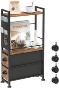 Narrow Side Tables with 2 Drawer for Small Spaces, Skinny Thin Bedside Nightstand End Table on Wheels, Rolling Slim Tall Desk with Storage Bag for Sofa Living Room Dorm Bedroom Couch Bathroom