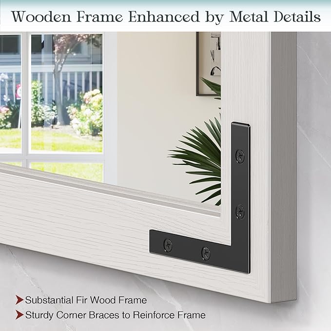 Farmhouse Mirror for Bathroom, 41"x26" White Rustic Bathroom Mirror with Wood Framed Decorative, Rectangle Barn Door Vanity Mirrors for Wall Entryway, Living Room, Courtyard