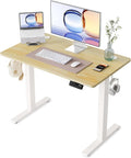 YIHAYO Electric Standing Desk, 40 x 24 Inches Stand Up Desk with Splice Board, Adjustable Height Desk, Computer Desk for Home Office, White Frame/Natural Top