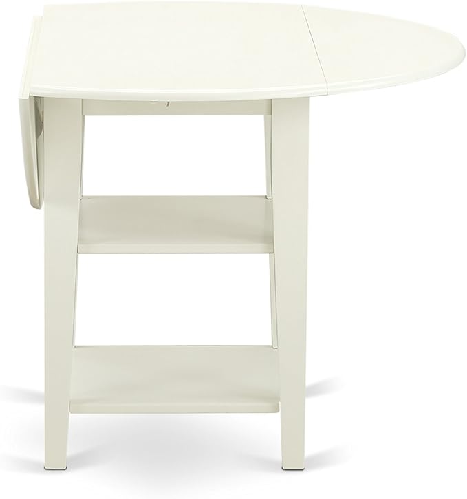 East West Furniture SUAD3-LWH-LC 3 Piece Dining Set Contains a Round Dining Room Table with Dropleaf & Shelves and 2 Faux Leather Upholstered Chairs, 42x42 Inch, Linen White