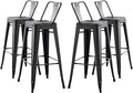 AC Pacific 30” Metal Barstool Set of 4 – Country Rustic Style with Low Back, Lightweight & Sturdy Build, Easy Assembly – Distressed Black