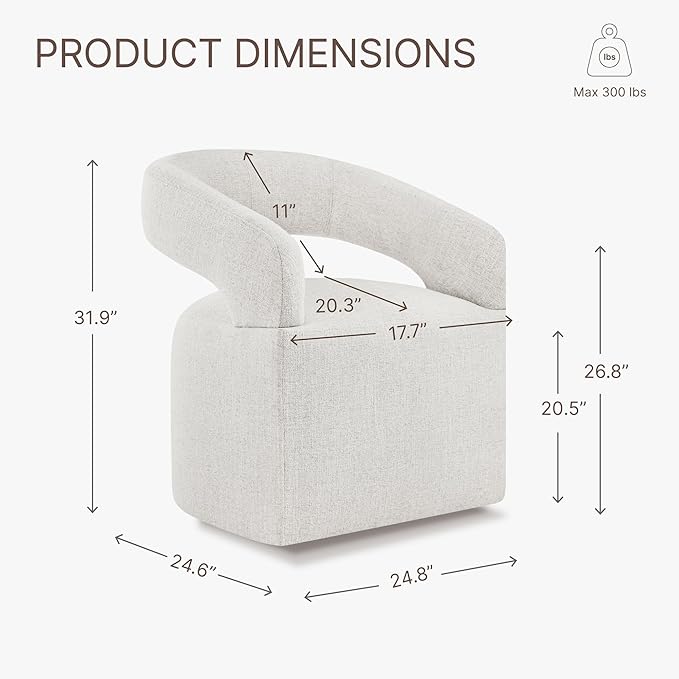 Upholstered Dining Chairs with Casters Modern Barrel Side Armchair with Rollers for Diningroom Bedroom Livingroom Reading Room, Beige, 1PCS