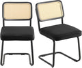 VEVOR Rattan Dining Chairs Set of 2, Mid Century Modern Dining Chair, Upholstered Velvet Accent Chair with Rattan Back, Retro Dining Room Kitchen Chair for Living Room, Bedroom(18.1 Inch)