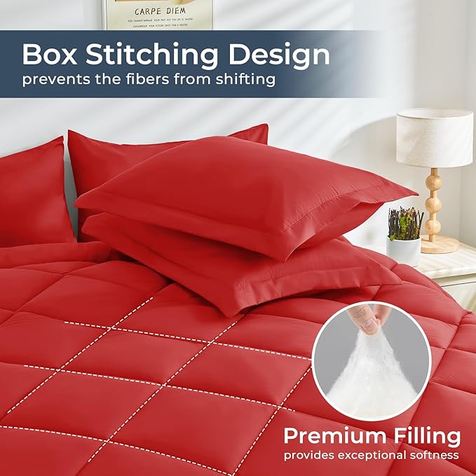 HEVUMYI Red Twin-XL Comforter Set - 5-Piece All Season Bed in a Bag Twin-XL, Ultra Soft Bedding Set with Comforter, Flat Sheet, Fitted Sheet, Pillowcases, Pillow Shams