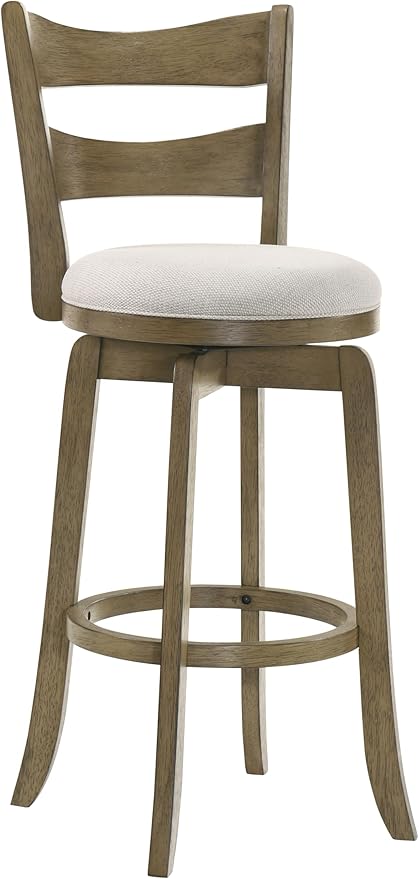 Armen Living Blair 26 in. Putty Brown Counter Height Rubberwood Swivel Barstool with Cream Fabric Seat