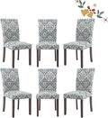 Parsons Dining Chairs Set of 6, Upholstered Nailhead Dining Room Kitchen Side Chair with Thick Cushions and Wood Legs, White/Blue