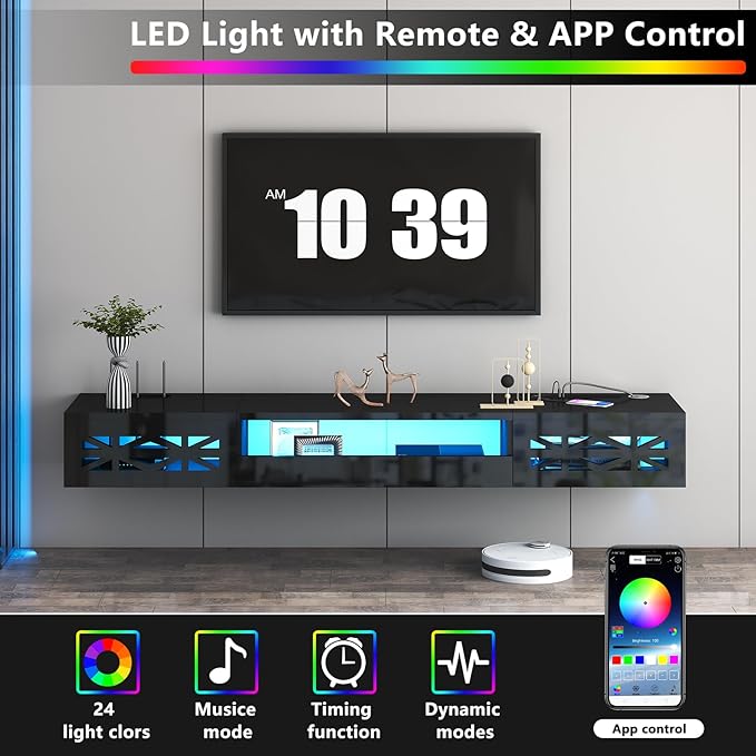 Floating TV Stand, 71" Floating Entertainment Center Wall Mounted,Floating Wall Mounted TV Shelf,Modern High Gloss tv Cabinet Media Console with Storage