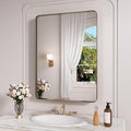 Bronze Bathroom Mirror 20x30 Inch, Brushed Bronze Metal Frame Mirror for Wall, Rounded Rectangle Bathroom Vanity Mirror with Tempered Glass, Anti-Rust, Horizontal/Vertical