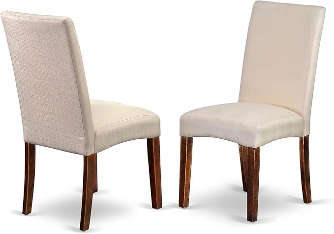 East West Furniture ANDR5-MAH-01 5 Piece Kitchen Table & Chairs Set Includes a Round Dining Room Table with Pedestal and 4 Cream Linen Fabric Parson Dining Chairs, 36x36 Inch, Mahogany