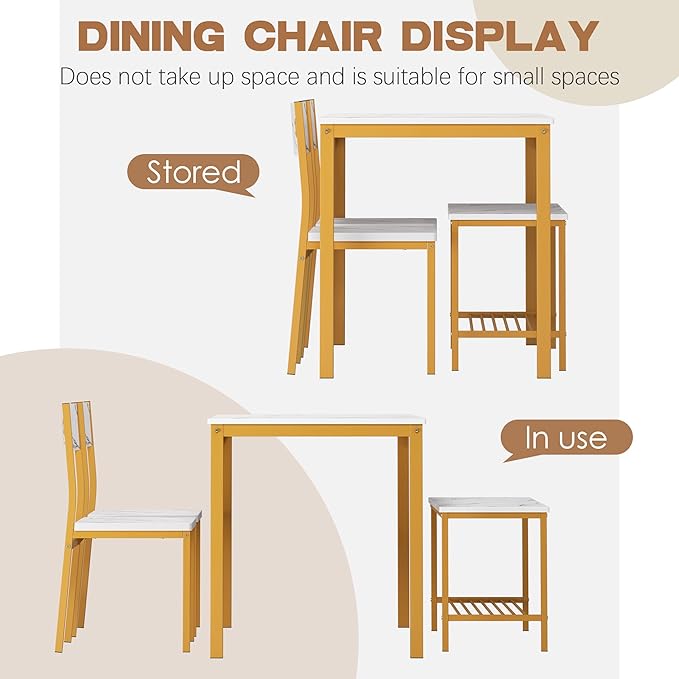 SogesHome 4-Piece Kitchen Table and 2 Chairs for 4 with Bench, Dining Table Set for Small Space, Apartment, Living-Room, Restaurant, Golden