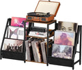 LELELINKY Record Player Stand with Vinyl Storage, 3 Tier Turntable Stand with Display Shelf Storage Up to 180 Albums,Brown End Table Records Cabinet for Media Stereo Speaker, Amplifiers, Magazines