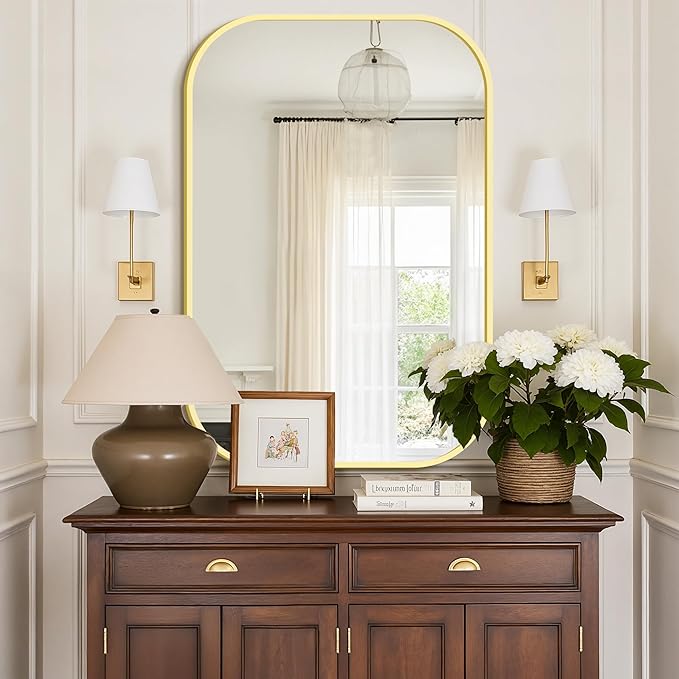 Bathroom Mirrors for Over Sink, 28x40 Gold Vanity Mirror for Bathroom Sink, HD Shatterproof Squircle Wall Mirror for Bathroom Washroom Lavatory Restroom Metal Frame