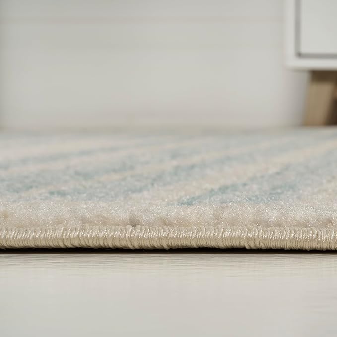 JONATHAN Y Khalil Modern Berber Stripe Cream/Turquoise Indoor Area Rug, 3x5, Contemporary, Bohemian, Easy-Cleaning for Living Room, Bedroom, Kitchen, Pet Friendly, Non-Shedding (MOH207B-3)