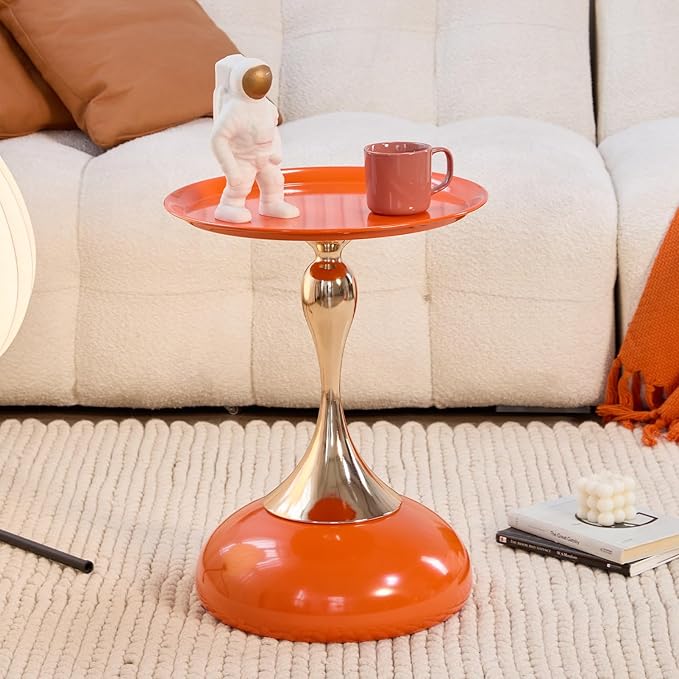 Stylish Hourglass Side Table - Contemporary Design for Living Rooms, Cafes, Dining Areas, Bedrooms, and Outdoor Spaces - Perfect Accent Piece for Any Decor (1, Hermes Orange)