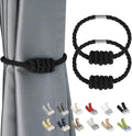BEL AVENIR Magnetic Cotton Curtain Tiebacks, Decorative Drapery Holdbacks Modern Woven Tie-Backs with Exquisite Knot (Black Cotton, 2 Pack)
