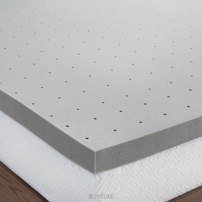 Lucid 3 Inch Ventilated Bamboo Charcoal Memory Foam Mattress Topper, CertiPUR-US Certified, Moisture and Odor Control-King