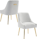 Modern Velvet Dining Chairs Set of 2, Contemporary Upholstered Furniture Collection with Polished Gold Metal Legs, Elegant Accent Chairs for Kitchen Living Room(Teddy Fleece,White)