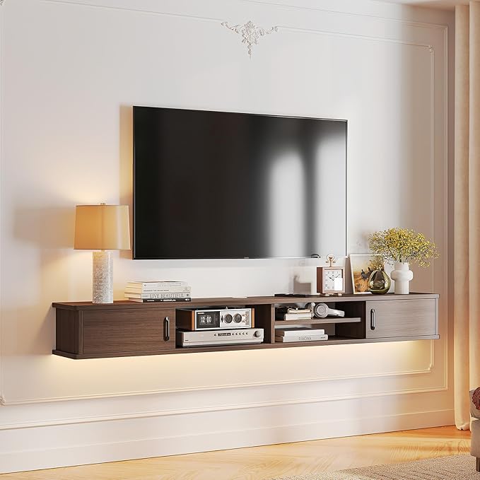 Floating TV Stand,66'' Wall Mounted TV Console,Floating TV Shelf,Wall TV Cabinet,Floating Entertainment Shelf,Walnut