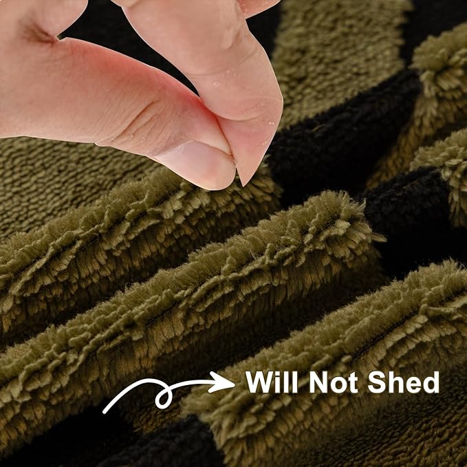 HANDONTIME Olive Green Sofa Covers for Sectional Sofa Boho Couch Cover for Dogs Christmas Green Throw Couch Cover Shu Velveteen Black Loveseat Covers Short Plush L Shaped Cover Washable, 71" X150"