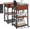 Narrow Side Table with Charging Station, End Tables Set of 2 for Small Spaces, Flip Top End Table with Storage, Side Tables Set 2 Living Room, Nightstand with Drawer for Bedroom, Cherry