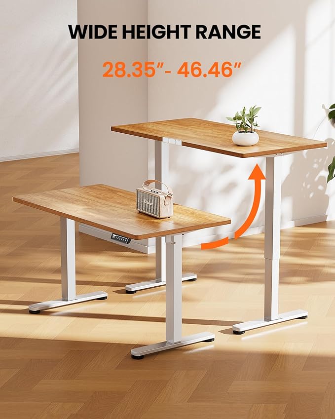 ErGear Height Adjustable Electric Standing Desk, 40 x 24 Inches Sit Stand up Desk, Small Memory Computer Home Office Desk with Two-Piece Desktop (Light Vintage Brown)