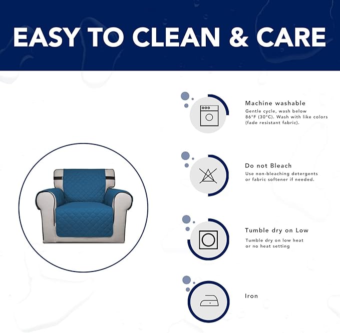 PureFit Reversible Sofa Cover Water Resistant Loveseat Couch Cover, Machine Washable Furniture Cover with Non-Slip Foam and Adjustable Strap for Dogs, Pets (Loveseat, Peacock Blue/Ivory)