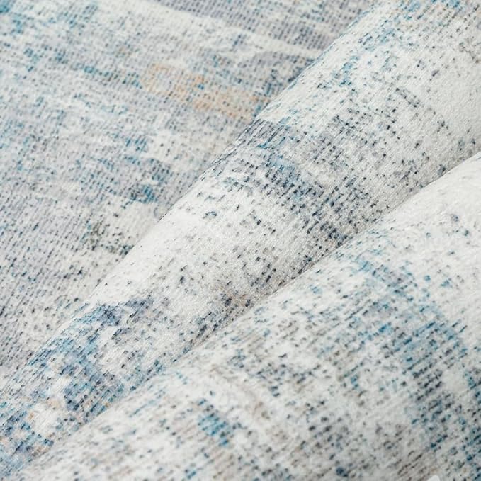 6x9 Washable Area Rug Blue Cream Modern Neutral Abstract Living Room Bedroom Indoor Floor Carpet Low Pile Soft Non-Slip Lightweight Vacuumable Throw Rug for Nursery Dining Room Office