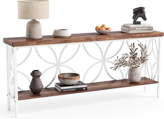 LITTLE TREE Sofa Table, 70.9 Inch Industrial Behind Couch Table with Storage Shelves, Narrow Long Console Table for Entryway, Living Room, Foyer, Hallway, Office