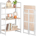 4NM No Assembly 3 Tiers Book Shelves, White Folding Bookshelf Bookcase Open Industrial Foldable Shelves for Bedroom, Living Room, Home Office - Natural White