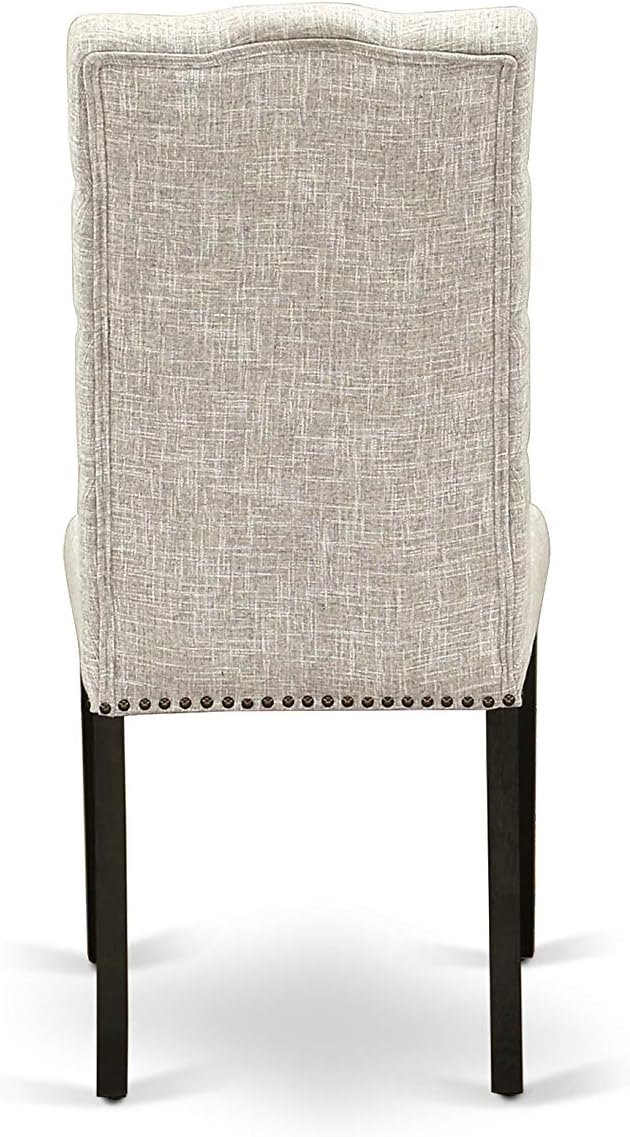 East West Furniture X697EL635-9 9 Piece Dining Set Includes a Rectangle Dining Room Table with X-Legs and 8 Doeskin Linen Fabric Upholstered Parson Chairs, 40x72 Inch, Multi-Color