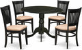 East West Furniture DLVA5-BLK-C 5 Piece Dining Table Set for 4 Includes a Round Kitchen Table with Dropleaf and 4 Linen Fabric Upholstered Dinette Chairs, 42x42 Inch, Black
