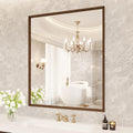 Rectangle Bathroom Mirror 30x36 Inch, Walnut Wood Grain Framed, Anti-Rust & 4mm Tempered Glass, Horizontal/Vertical Hanging Vanity Mirror for Bathroom & Bedroom