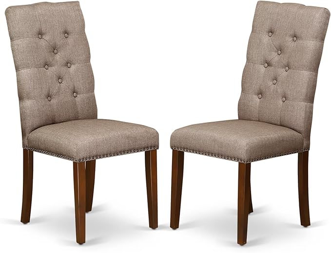 East West Furniture CAEL7-MAH-16 7 Piece Dining Room Table Set Consist of a Rectangle Wooden Table and 6 Dark Khaki Linen Fabric Upholstered Parson Chairs, 36x60 Inch, Mahogany