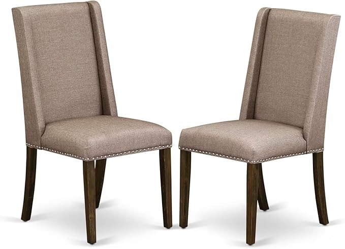 East West Furniture V797FL716-5 5 Piece Modern Dining Table Set Includes a Rectangle Wooden Table with V-Legs and 4 Dark Khaki Linen Fabric Parson Dining Chairs, 40x72 Inch, Multi-Color
