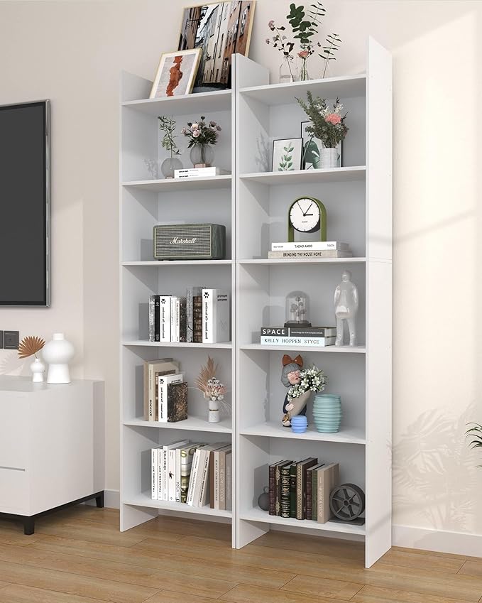 6-Tier Bookshelf, 66.9 Inches Floor Standing Bookcase, Display Storage Shelf, Corner Shelf, Home Decor Furniture for Home Office, Living Room, Bedroom, White 01103XBC