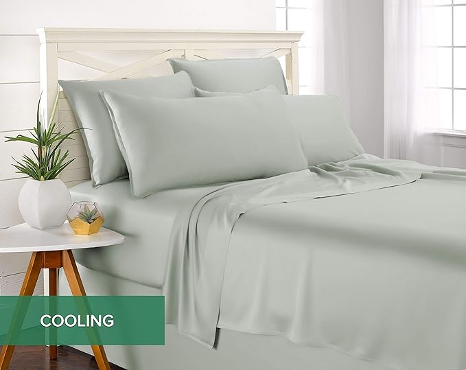 Twin XL Sheets by Pure Bamboo, Genuine 100% Organic Viscose Derived from Bamboo Bed Sheet Set, Luxuriously Soft & Cooling, Double Stitching, Lifetime Quality Promise (Twin XL, Sea Glass)