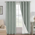 H.VERSAILTEX Bedroom Curtains Blackout Linen Blackout Curtains 84 Inches Long, 100% Blackout Thermal Textured Linen Look Curtain Draperies Grommet with White Liner, 2 Panels, Green Bay