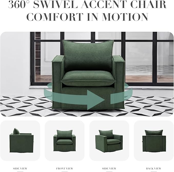 COLAMY Swivel Accent Chair Set of 2, Wide Upholstered 34in Living Room Chairs with Pillow Modern Comfy ArmChair Bedroom Reading Room Chair Sofa,Green