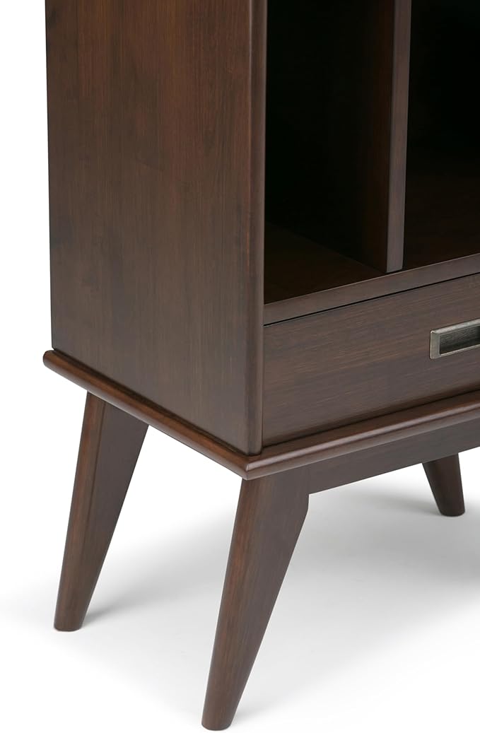 SIMPLIHOME Draper 22 inch Mid-Century Modern 6 Cubbie Bookcase with Drawer (Set of 2) in Medium Auburn Brown for The Living Room, Study Room and Office