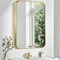 Matte Gold Mirror, 24x32 Inch Brushed Gold Mirror, Aluminum Alloy Framed Vanity Mirror, Rounded Rectangle Bathroom Mirror for Over Sink, Anti-Rust Wall Mirror (Horizontally or Vertically)