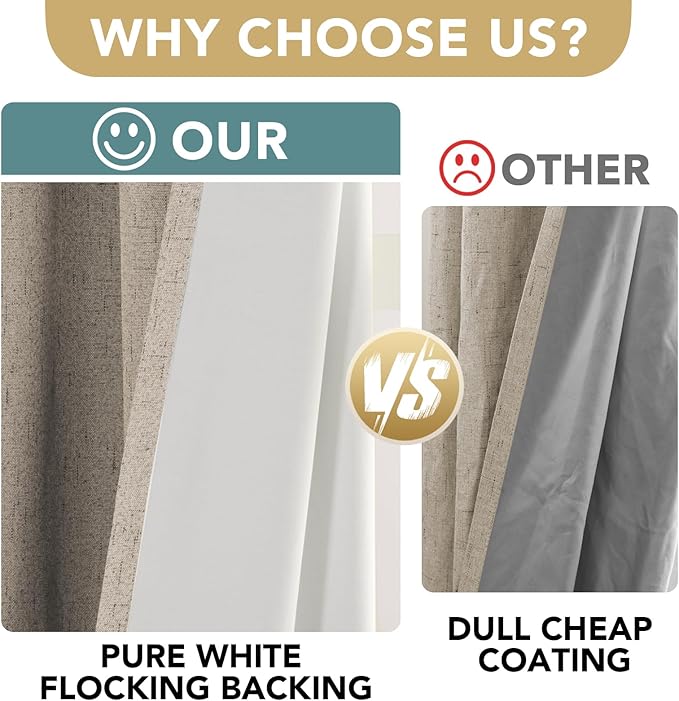 H.VERSAILTEX 100% Blackout Curtains for Bedroom Thermal Insulated Linen Textured Curtains Heat and Full Light Blocking Drapes Living Room Curtains 2 Panel Sets, Cobblestone, 52x63 Inch